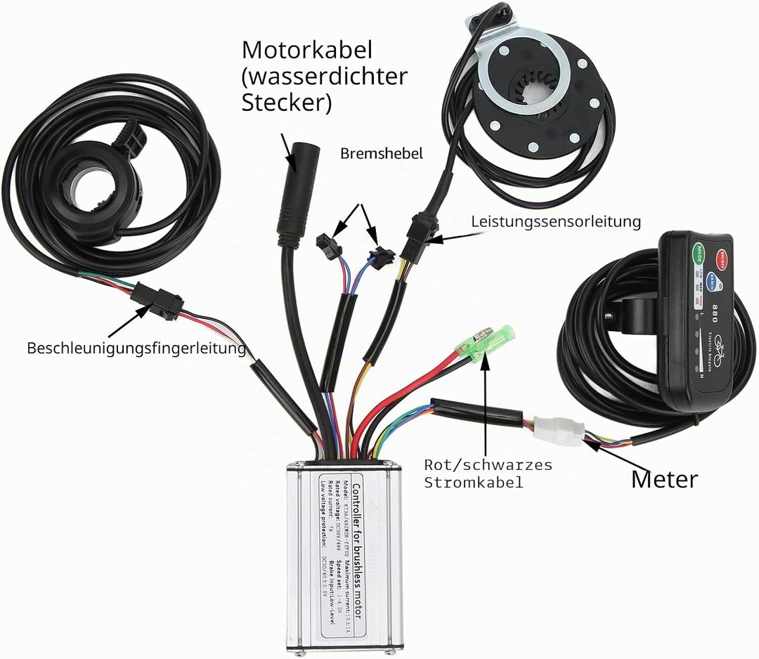 BuyWeek Elektrofahrrad Brushless Motor Controller Kit, 36V 48V 15A Rechteckwellen Controller LED880