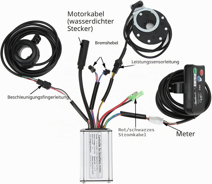 BuyWeek Elektrofahrrad Brushless Motor Controller Kit, 36V 48V 15A Rechteckwellen Controller LED880