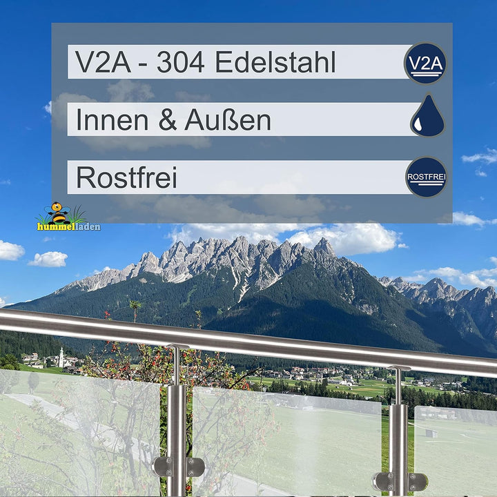 Edelstahl Geländerpfosten Mittel- oder Endpfosten mit Glashalter und Handlauf-Träger - 42,4mm - Wang