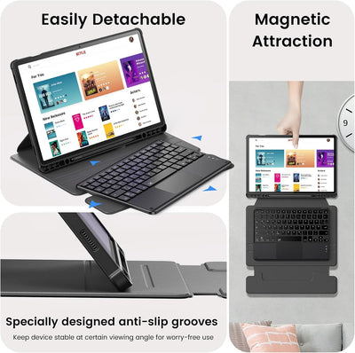 INFILAND für Samsung Galaxy Tab S10+ Plus/S9 FE+/S9 Plus Hülle mit Tastatur[Hochpräzises Touchpad],