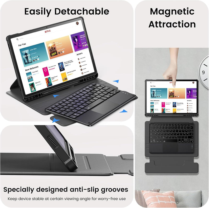INFILAND für Samsung Galaxy Tab S10+ Plus/S9 FE+/S9 Plus Hülle mit Tastatur[Hochpräzises Touchpad],