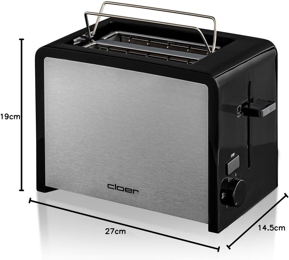 Cloer 3210 Toaster, 825 W, für 2 Toastscheiben, integrierter Brötchenaufsatz, Nachhebevorrichtung, K