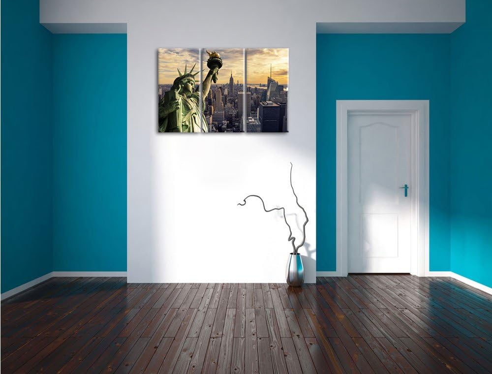Pixxprint Freiheitsstatue in New York als Leinwandbild/Grösse: 3 Teilig (120x80 cm) cm/Wandbild/Kuns