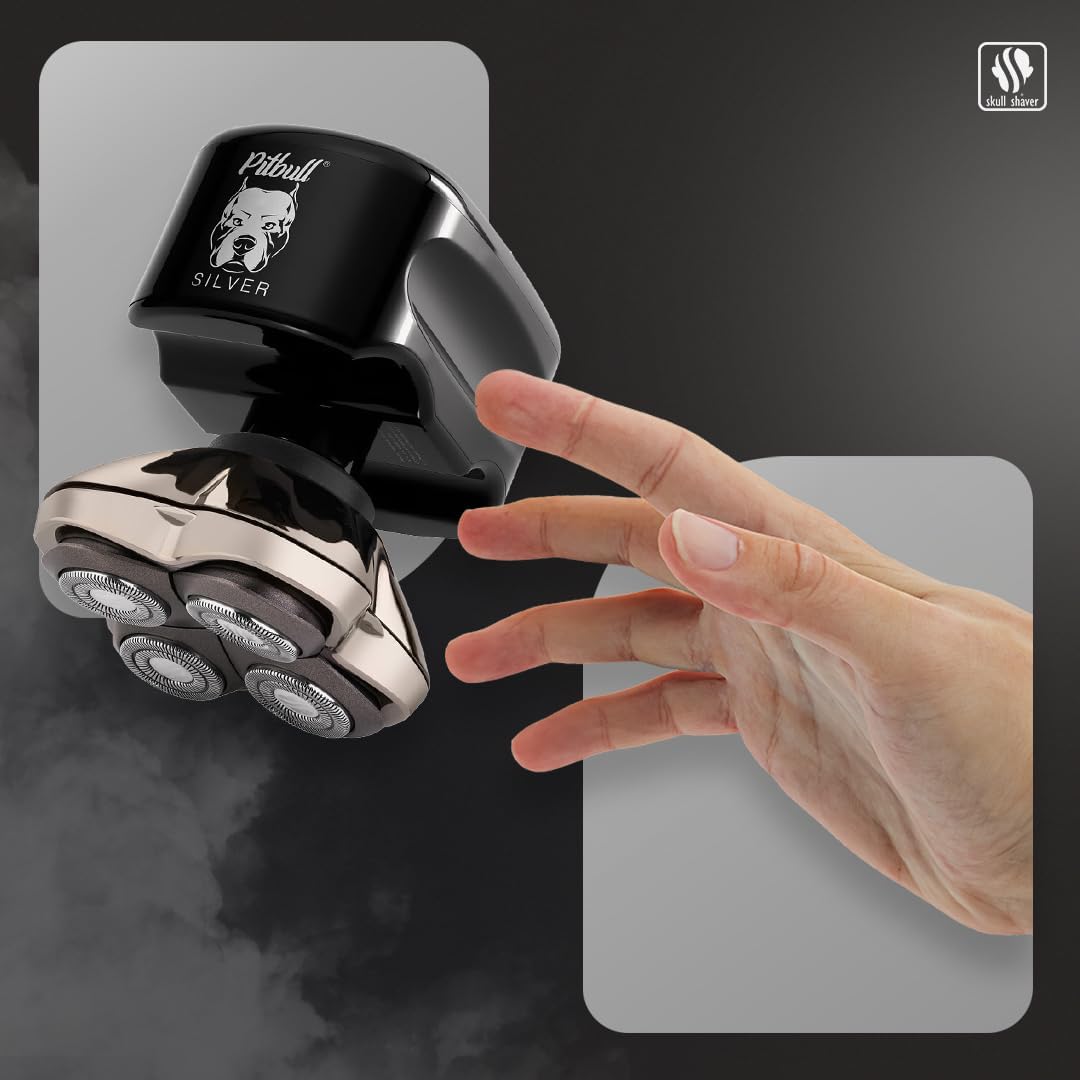 Skull Shaver Pitbull Silver Pro SX5 - Kopf- und Gesichtsrasierer - Elektrorasierer für Herren, Nass