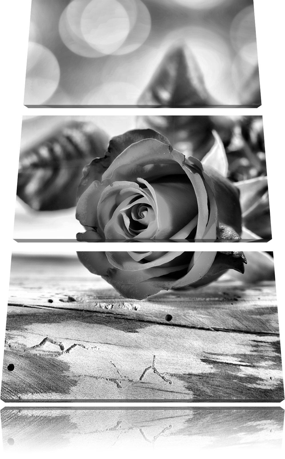 Pixxprint Rose auf Holztisch als Leinwandbild/Grösse: 3 Teilig (120x80) cm/Wandbild/Kunstdruck/ferti