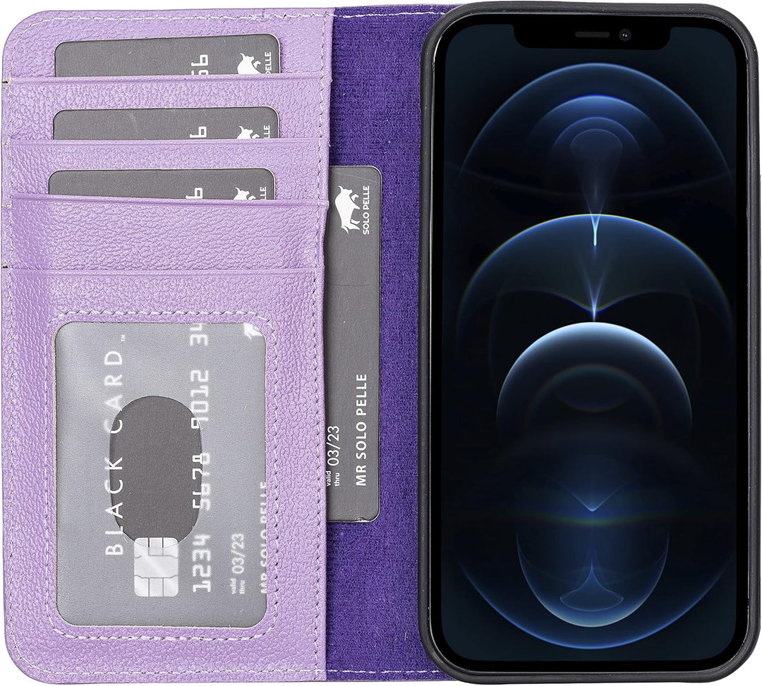 Solo Pelle Lederhülle kompatibel für iPhone 12/12 Pro in 6.1 Zoll abnehmbare Hülle (2in1) inkl. Kart