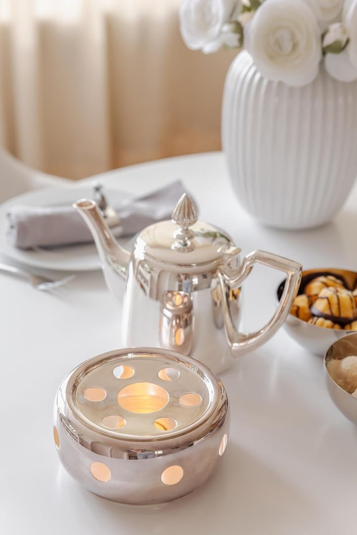 EDZARD Stövchen Sheffield (Ø 14 cm) Silber - Tee Warmhalteplatte aus Edelstahl, Kaffeewärmer mit Tee