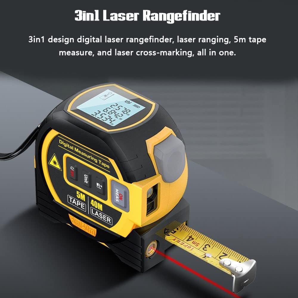 Geevorks Laser-Entfernungsmesser, Laser-Entfernungsmesser, 60 m, 3 in 1, 5 m, Massband, Lineal, LCD-