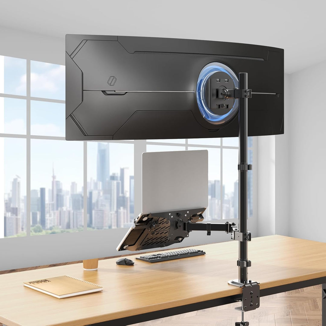 PUTORSEN Monitor Halterung mit Laptop Arm für 17 bis 49 Zoll Bildschirm und Notebook bis zu 17 Zoll,
