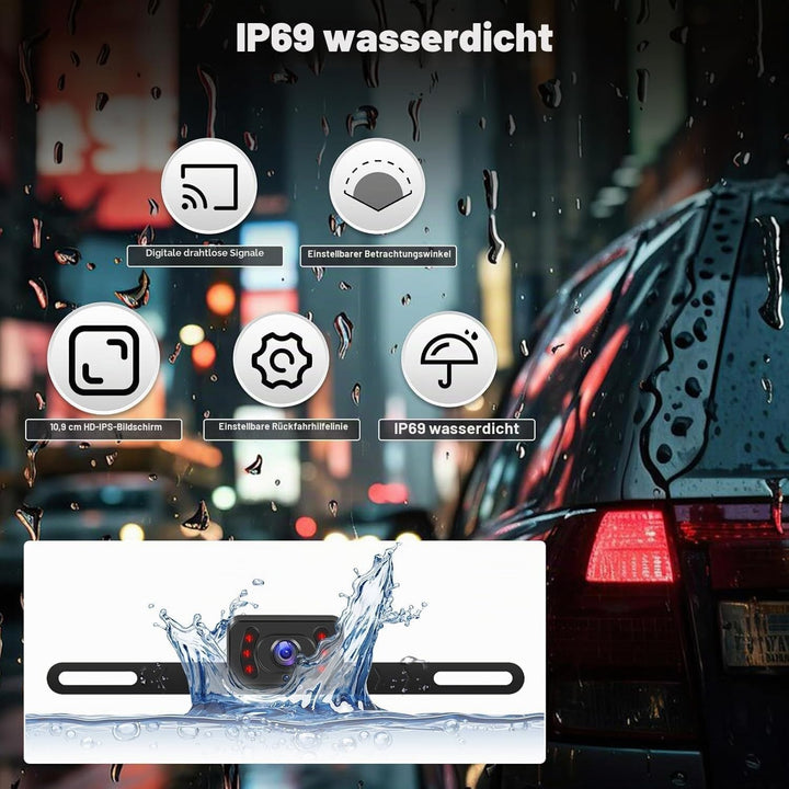 Wireless Digitales drahtloses Rückfahrkamera Kit mit 4,3" IPS-Bildschirm Nachtsicht IP69 wasserdicht