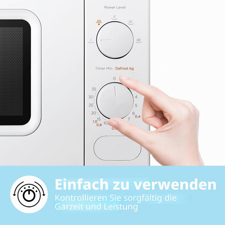COMFEE' Mikrowelle Weiss, 20 Liter, 700 W, 5 Leistungsstufen, Schnellauftaufunktion, manueller Timer