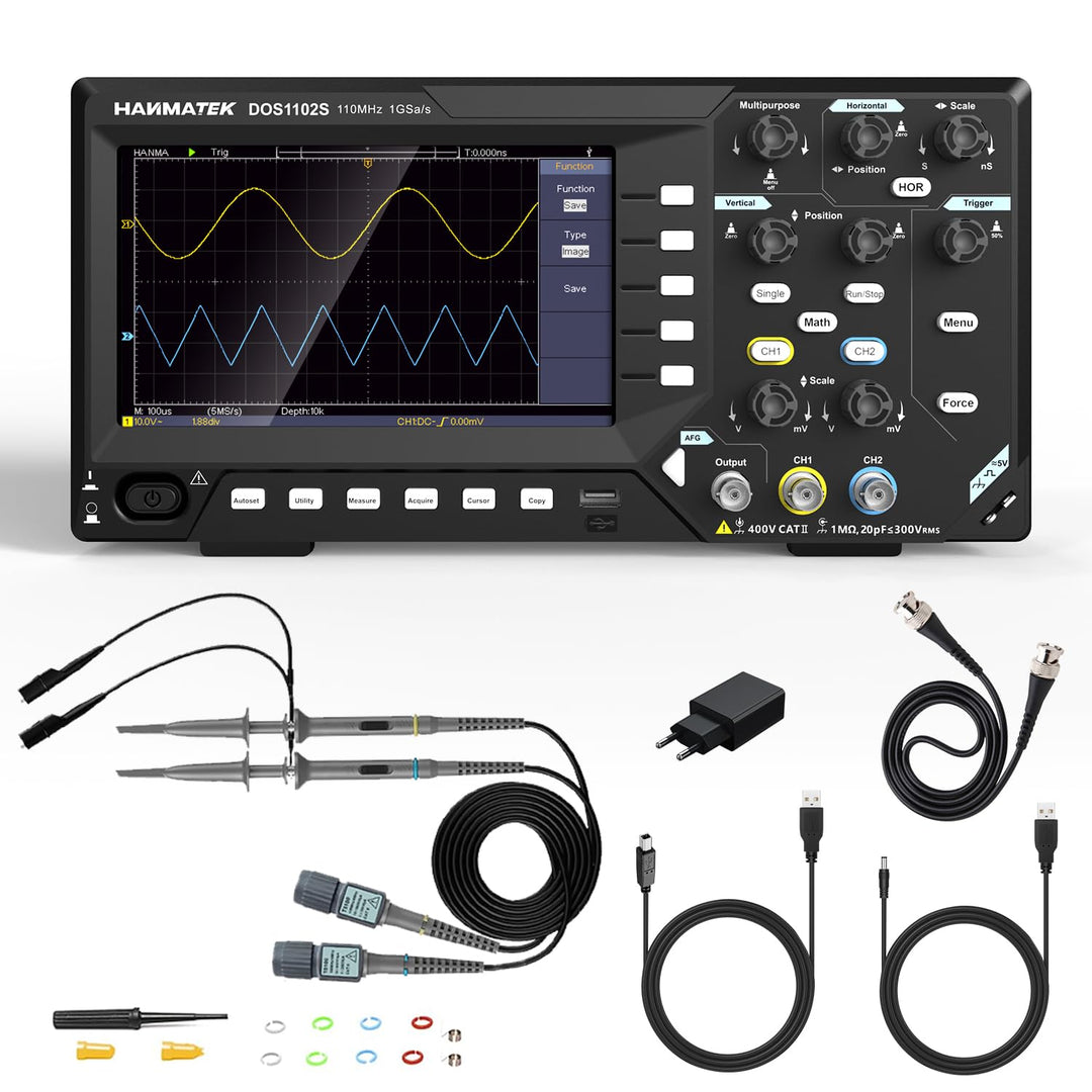 HANMATEK 2 in1 DOS1102S Digitales Speicheroszilloskop mit integriertem Wellenformgenerator, 110MHz B