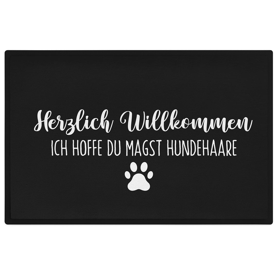 Trendation - Hunde Fussmatte Spruch Geschenk Hundebesitzer Willkommen Ich Hoffe Du Magst Hundehaare