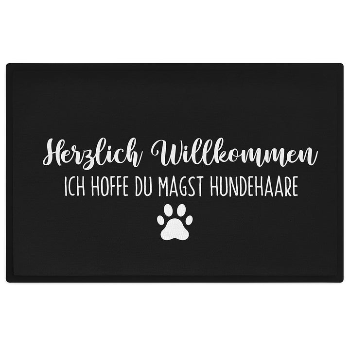 Trendation - Hunde Fussmatte Spruch Geschenk Hundebesitzer Willkommen Ich Hoffe Du Magst Hundehaare