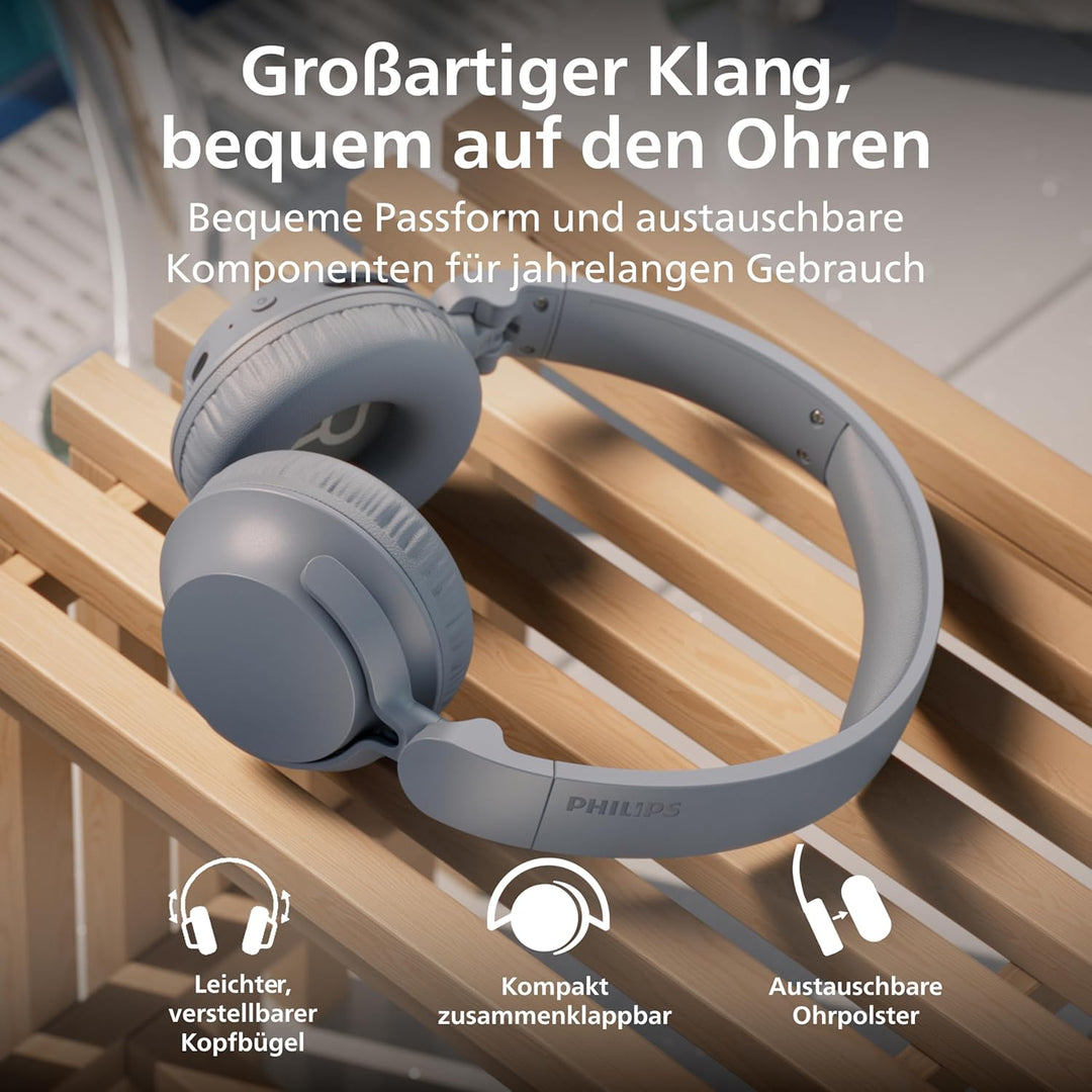 Philips TAH4000 ohraufliegender kabelloser Kopfhörer mit bis zu 70h Wiedergabedauer, dynamischem Bas