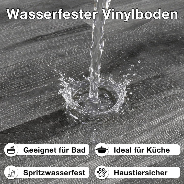 MULGREAT Vinylboden selbstklebend 5,02 m² – Wasserdichter Laminatboden in Dunkelgrau, 36 Fliesen (15