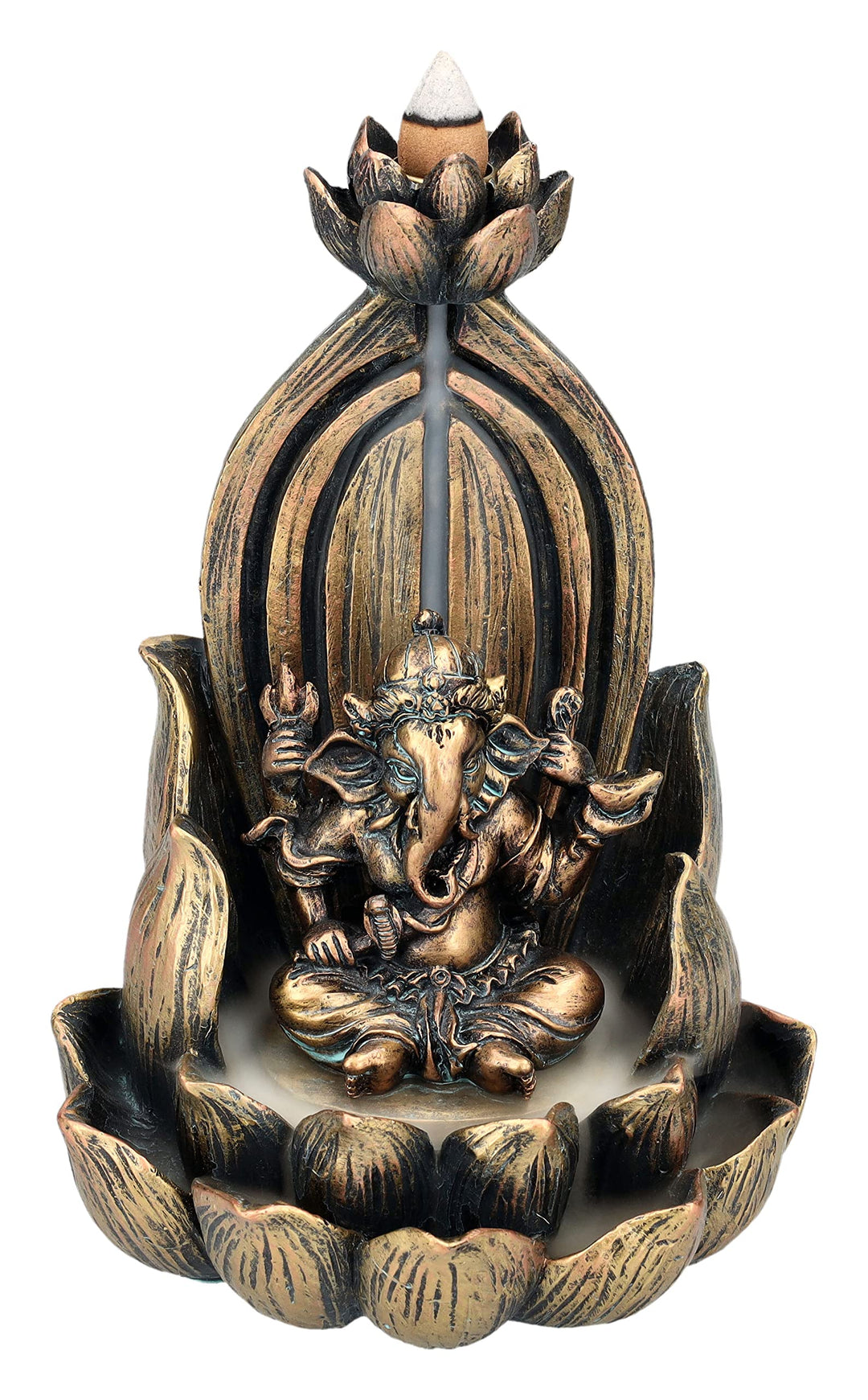 Rückfluss Räuchergefäss Buddha Ganesha auf Lotus | Backflow Wasserfall Räucherhalter
