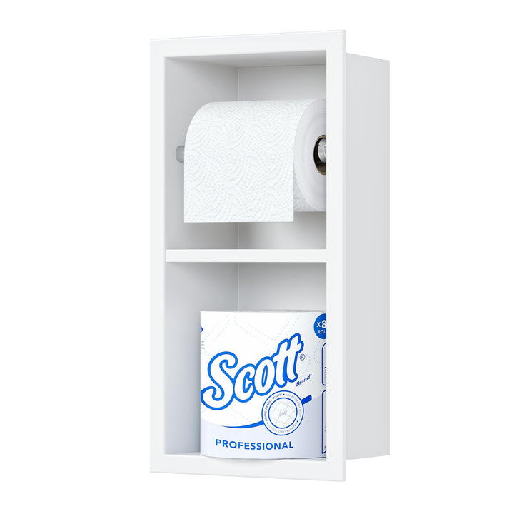 Neodrain Unterputz-Toilettenpapierhalter Edelstahl Wandnische mit Regal WC-Papierhalter Weiss Papier