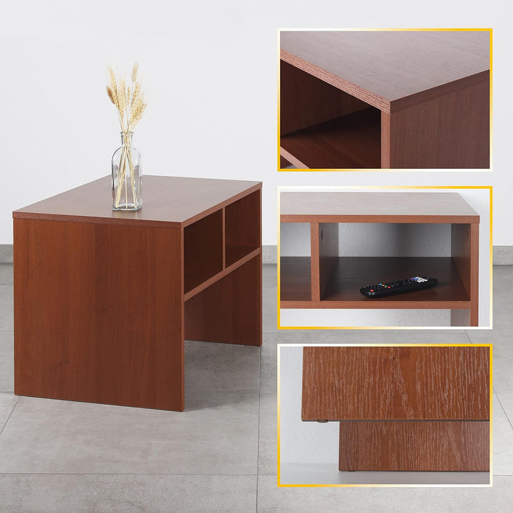 RICOO Couchtisch mit Stauraum 65 x 45 x 45 cm, Couchtisch Holz, Wohnzimmertisch für Couch Eiche Rust