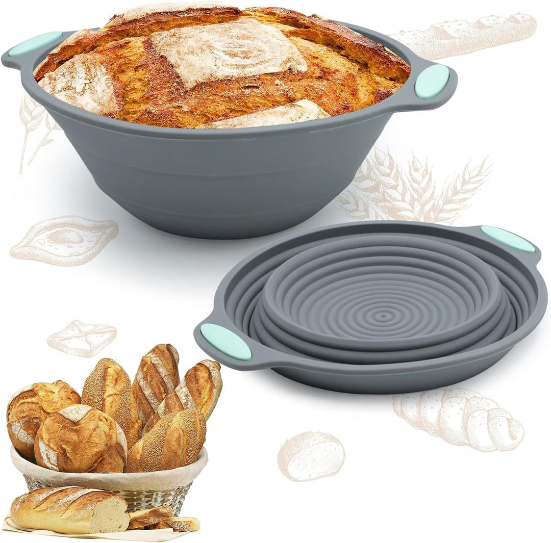 Silikon Gärkorb Brot Proofing Basket - 1 Stück, Grau, Gärkörbchen Rund, Geeignet für die Zubereitung