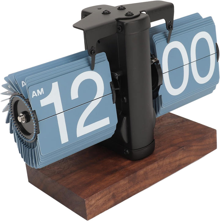 Digitale Flip-Down-Uhr, 12 Stunden Flip Uhr Retro mit Holzsockel und grosse Zahlenanzeige Tischuhr V