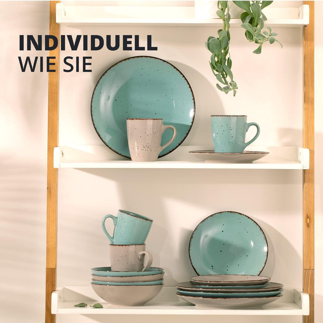 Peill+Putzler Germany | Kombiservice 16-teilig | Geschirrset aus Feinsteinzeug handbemalt jedes Teil