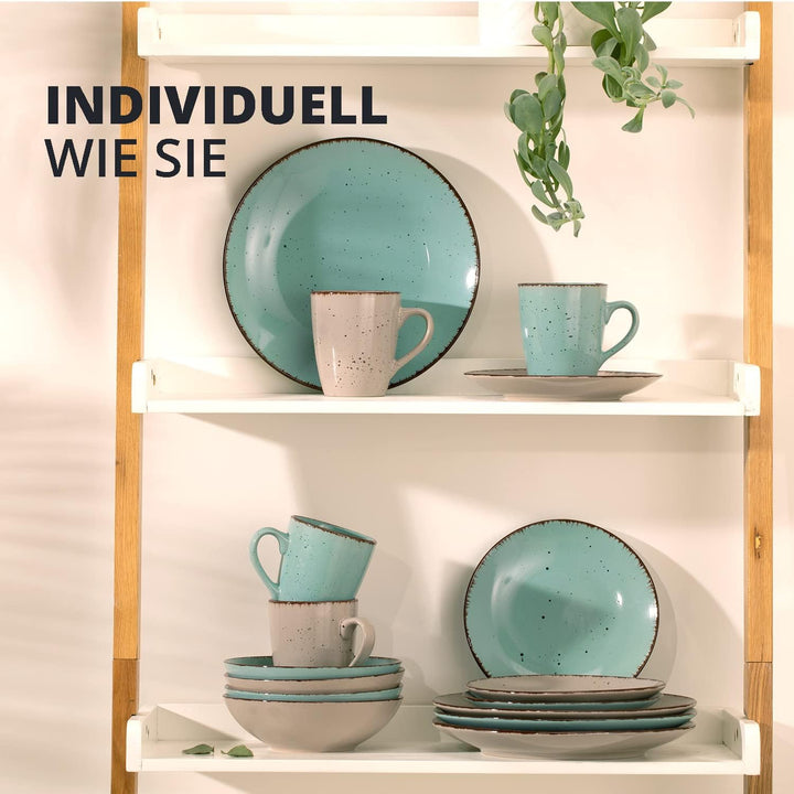 Peill+Putzler Germany | Kombiservice 16-teilig | Geschirrset aus Feinsteinzeug handbemalt jedes Teil
