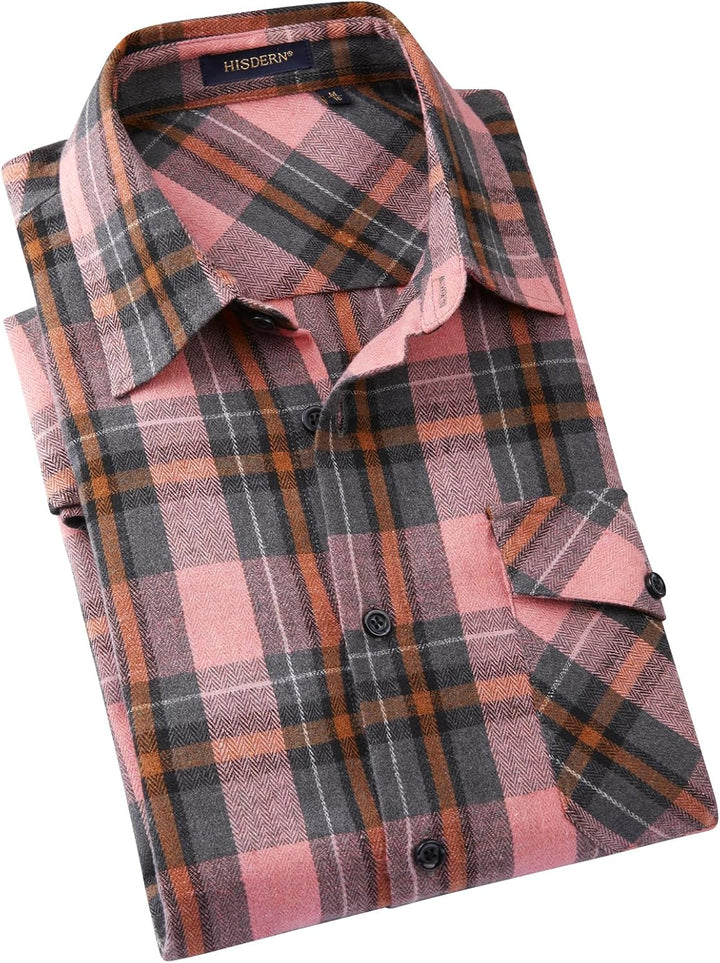 HISDERN Flanellhemd Herren Karierte Hemden Herren Langarm Button Down Baumwolle Holzfällerhemd Regul