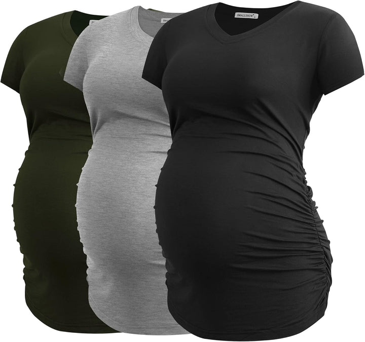 Smallshow Damen Umstandstop V Hals Schwangerschaft Seite Geraffte Umstandskleidung Tops T Shirt 3 Pa