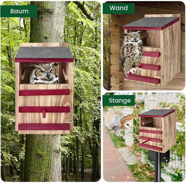 Eulenhaus aus Holz, wasserdichter Eulen-Nistkasten, Vogelhäuser für draussen mit Befestigungsschraub