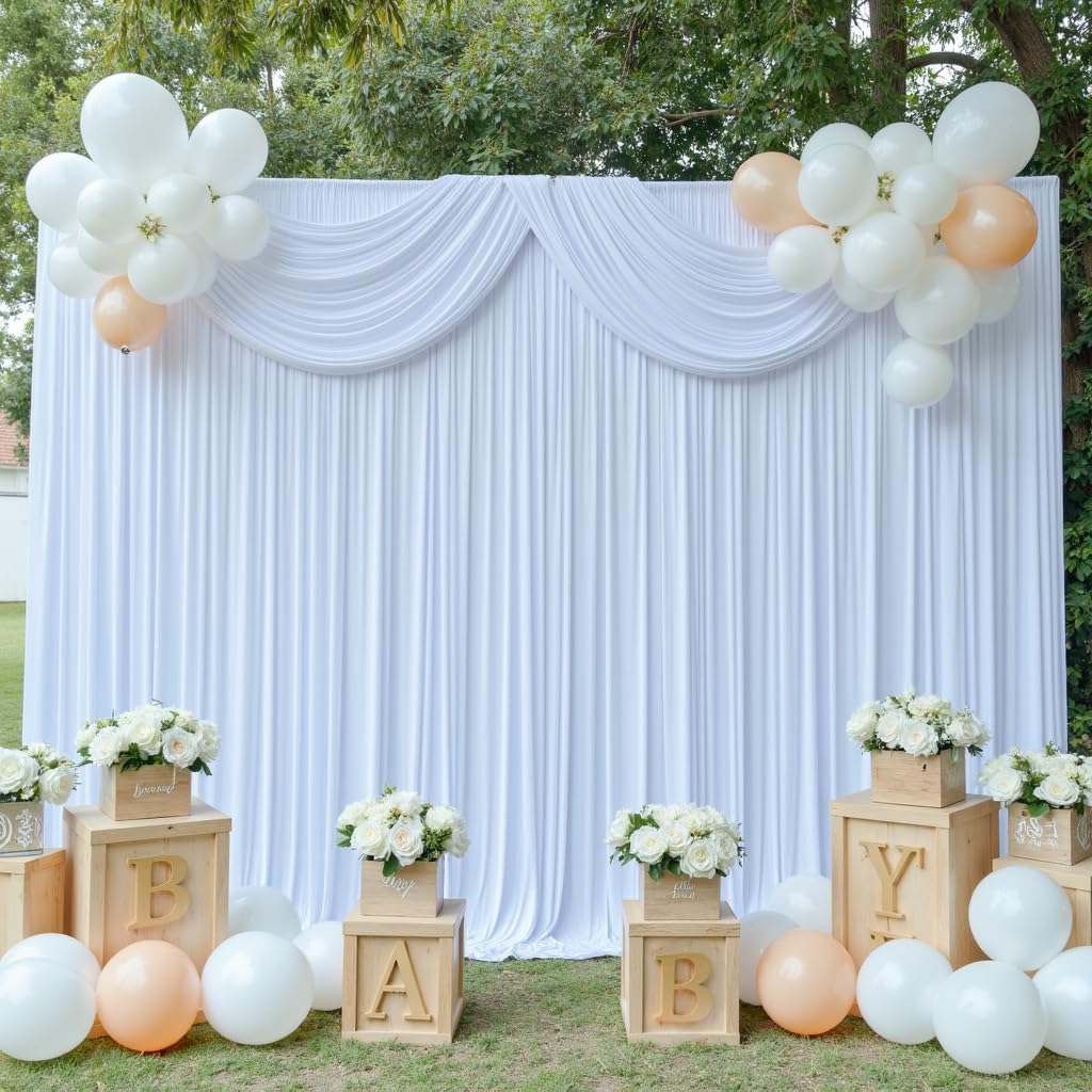 HBBMAGIC 2 Stücke 1,5×3cm Weiss Hintergrund Vorhänge für Hochzeit Party 100% Polyester Falten freie