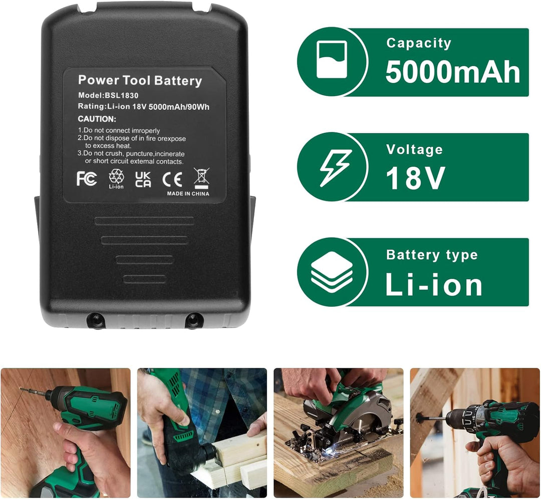LabTEC 2 Packs BSL1830 Batterie für Hitachi, 18V 5000mAh Lithium Akku für Hitachi BSL1815 BSL 1815X