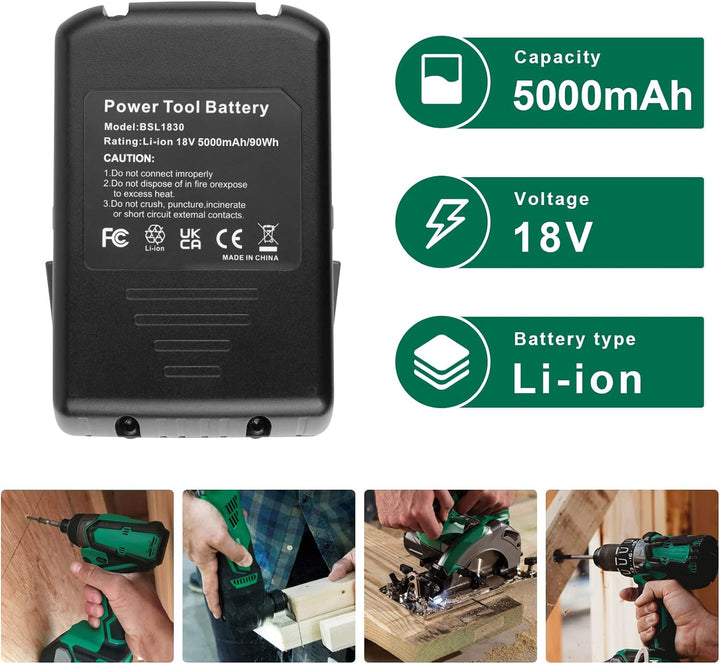 LabTEC 2 Packs BSL1830 Batterie für Hitachi, 18V 5000mAh Lithium Akku für Hitachi BSL1815 BSL 1815X