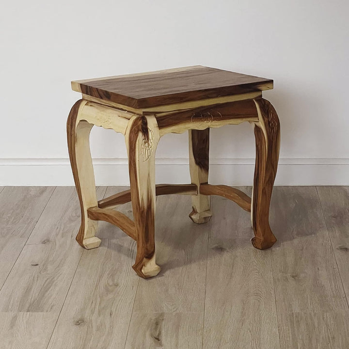 livasia Hoher Opiumtisch im 3er Set | Massivholz Beistelltisch | Asiatische Blumenhocker | Couchtisc