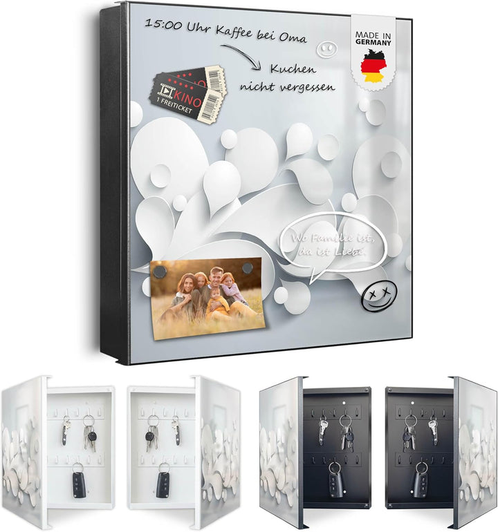 banjado® Grosser Schlüsselkasten aus Glas - Schlüsselbox 30cm x 30cm mit 50 Haken - Motiv Papiertrop
