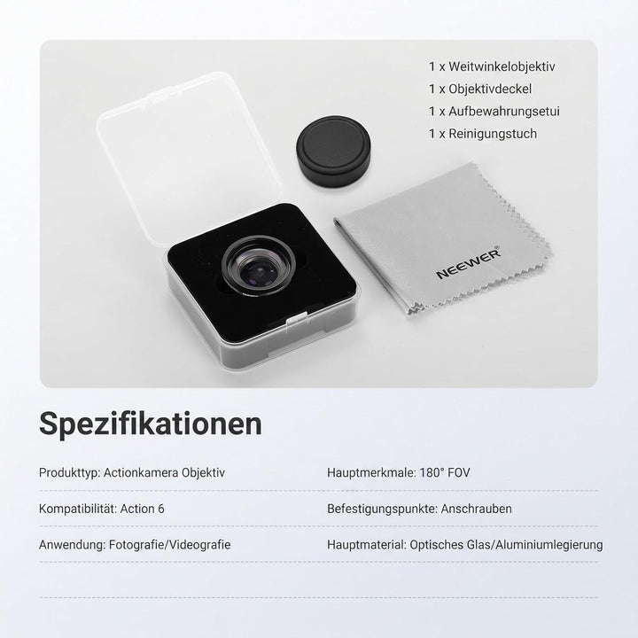 NEEWER Weitwinkelobjektiv kompatibel mit DJI Osmo Action 6 nur, 180° FOV, mehrfach beschichtetes HD