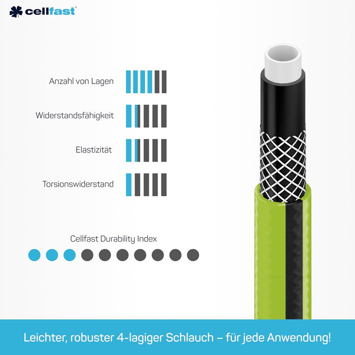 Cellfast Gartenschlauch Quattro Formstabiler, Flexibel 4-lagiger Schlauch aus hochwertigem Garn - Kr