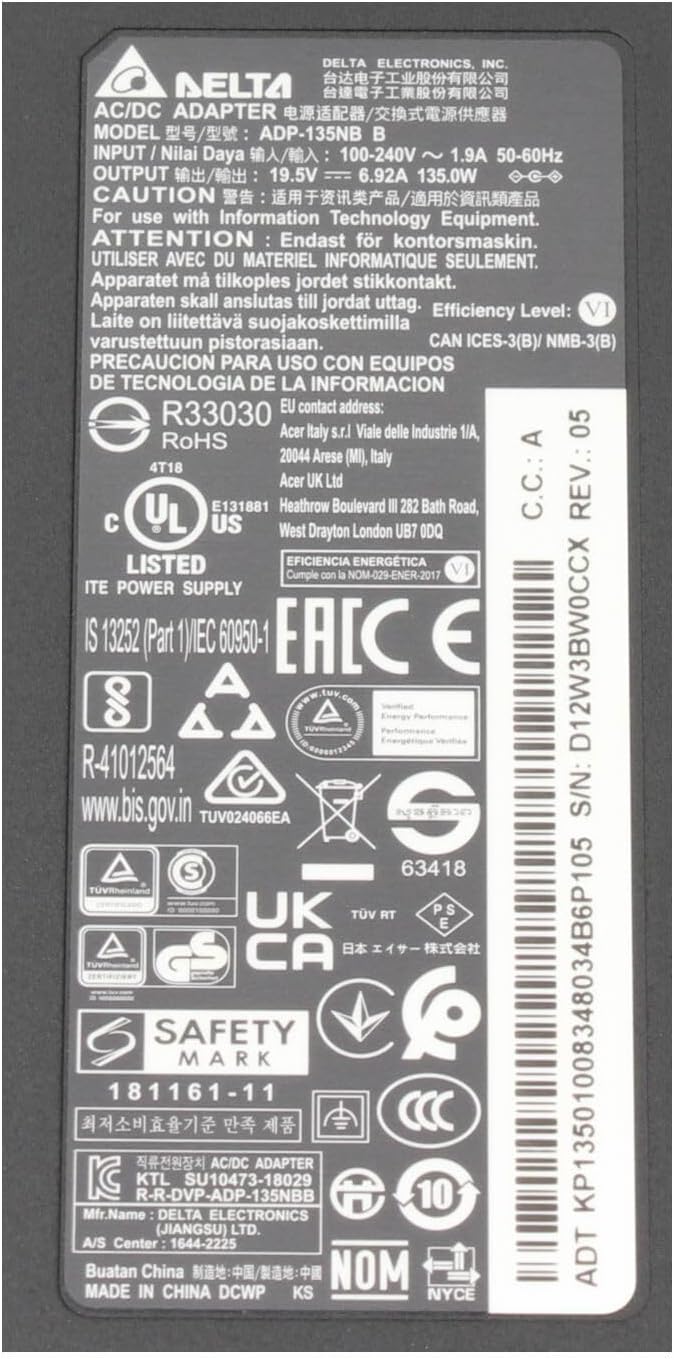 Acer Aspire 7 (A715-72G) Original Netzteil 135 Watt