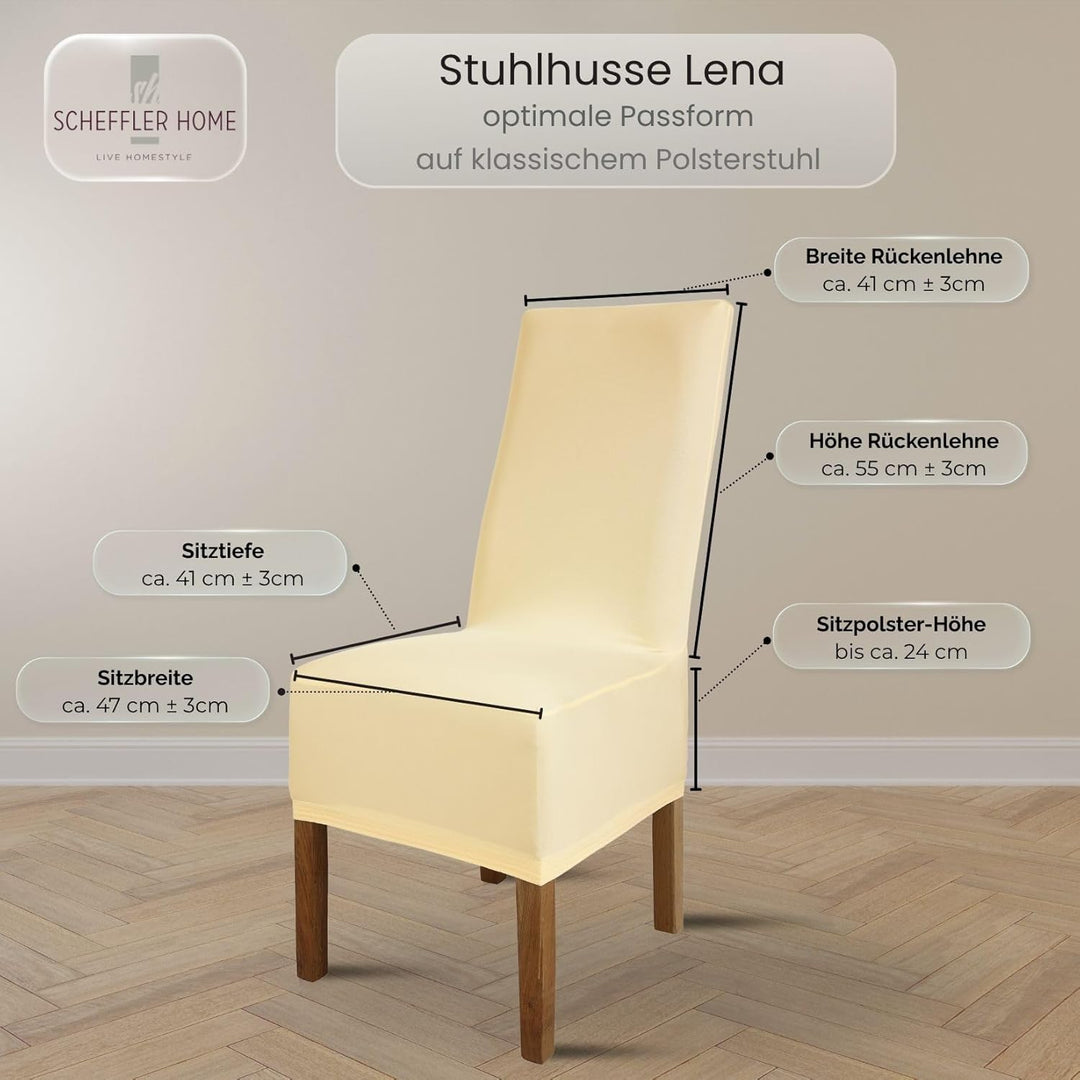 Scheffler Home Stuhlhussen 4er Set Creme Lena – Stretch Stuhlbezüge für Polsterstühle und Esszimmers