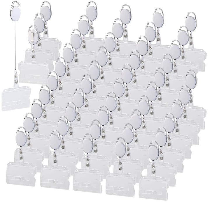 General Office Ausweishülle mit Band: 50er-Set Ausweishüllen aus Hartplastik, 60-cm-Jojo-Befestigung
