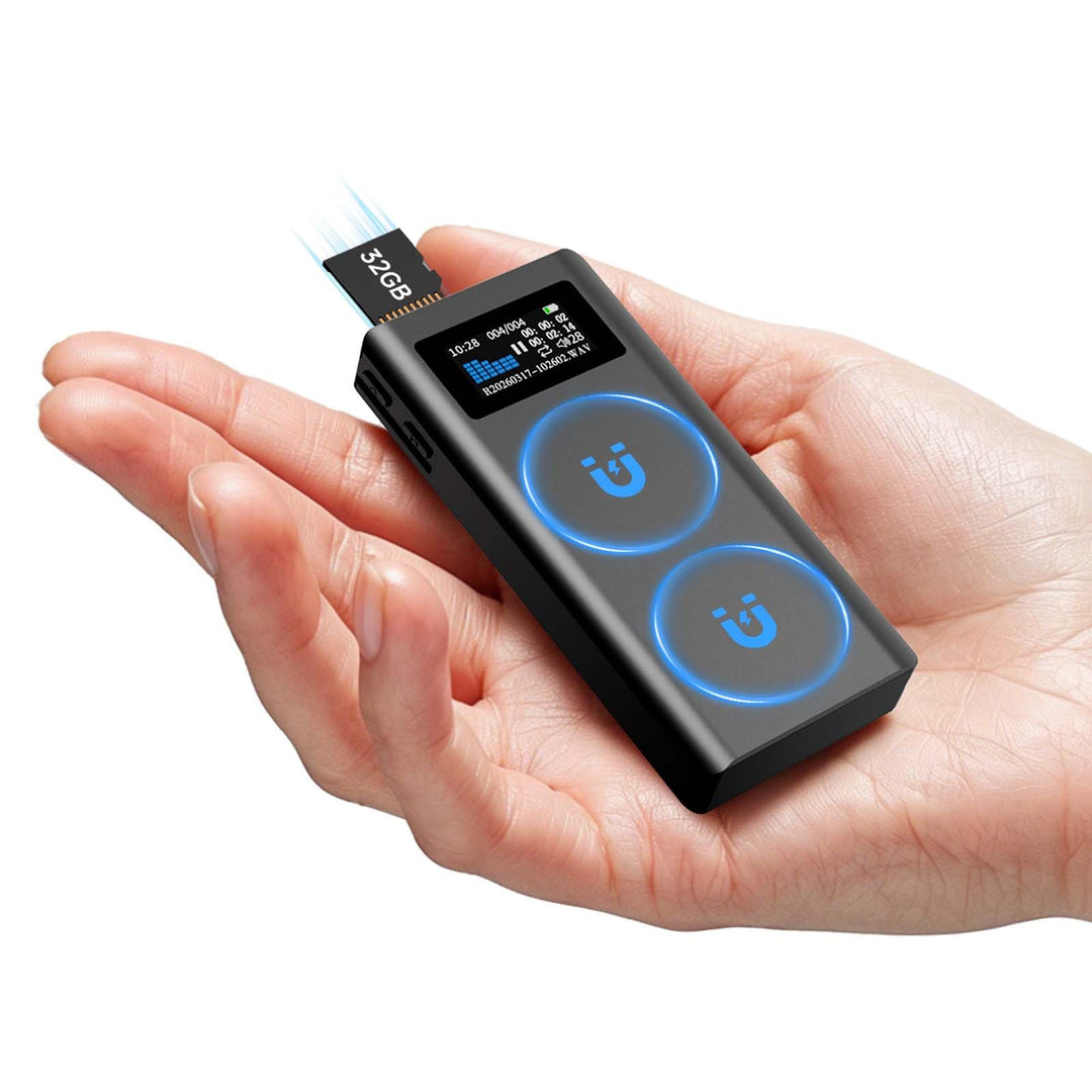 32GB Magnetischer Sprachrekorder mit 350-Stunden-Akku, TF-Kartenerweiterung, Lautsprecherwiedergabe