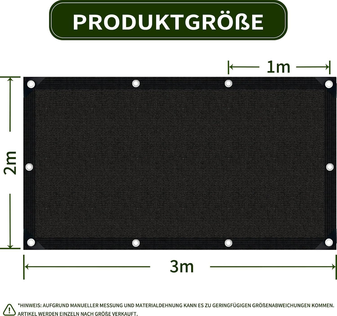 Schattierungsnetz-Atmungsaktiv Schattennetz mit Ösen,80% Shading Rate UV 2x3m Schwarz, 2x3m Schwarz