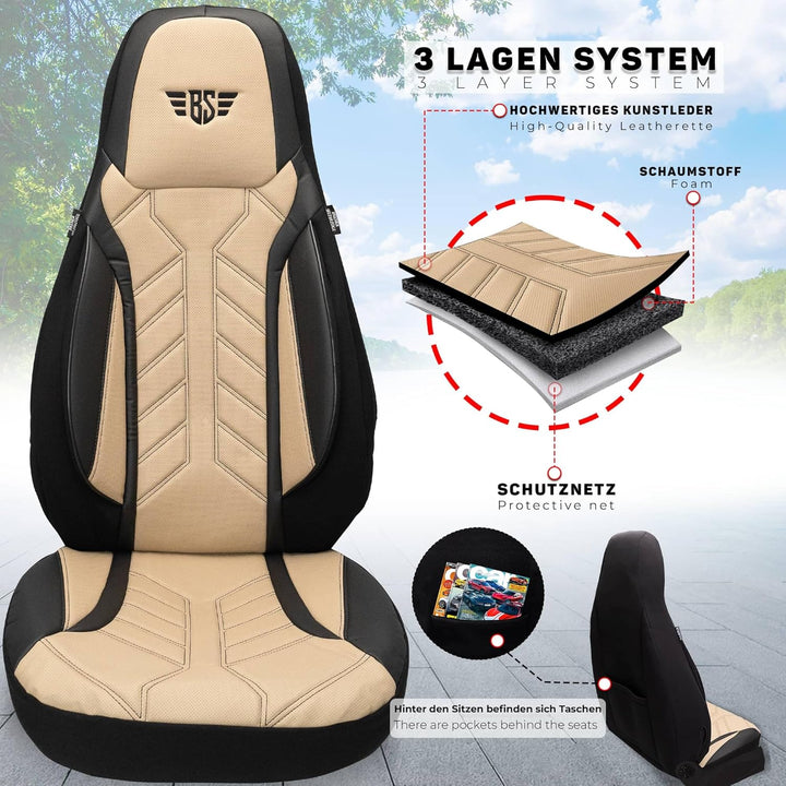BREMER SITZBEZÜGE Mass Sitzbezüge Schonbezüge für Mercedes GLK X204 DPL507 DPL507 - Schwarz/Beige GL