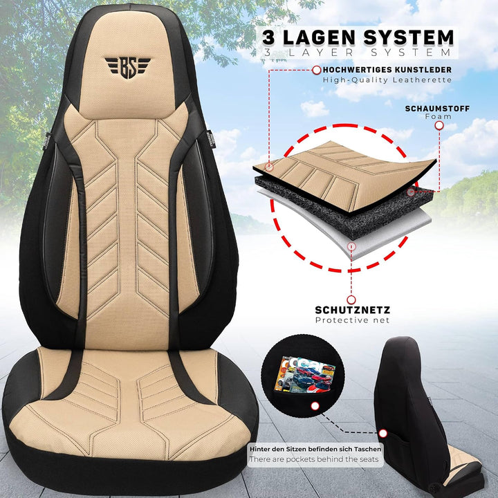 BREMER SITZBEZÜGE Mass Sitzbezüge Schonbezüge für Ford Fiesta MK 8 DPL507 DPL507 - Schwarz/Beige Fie
