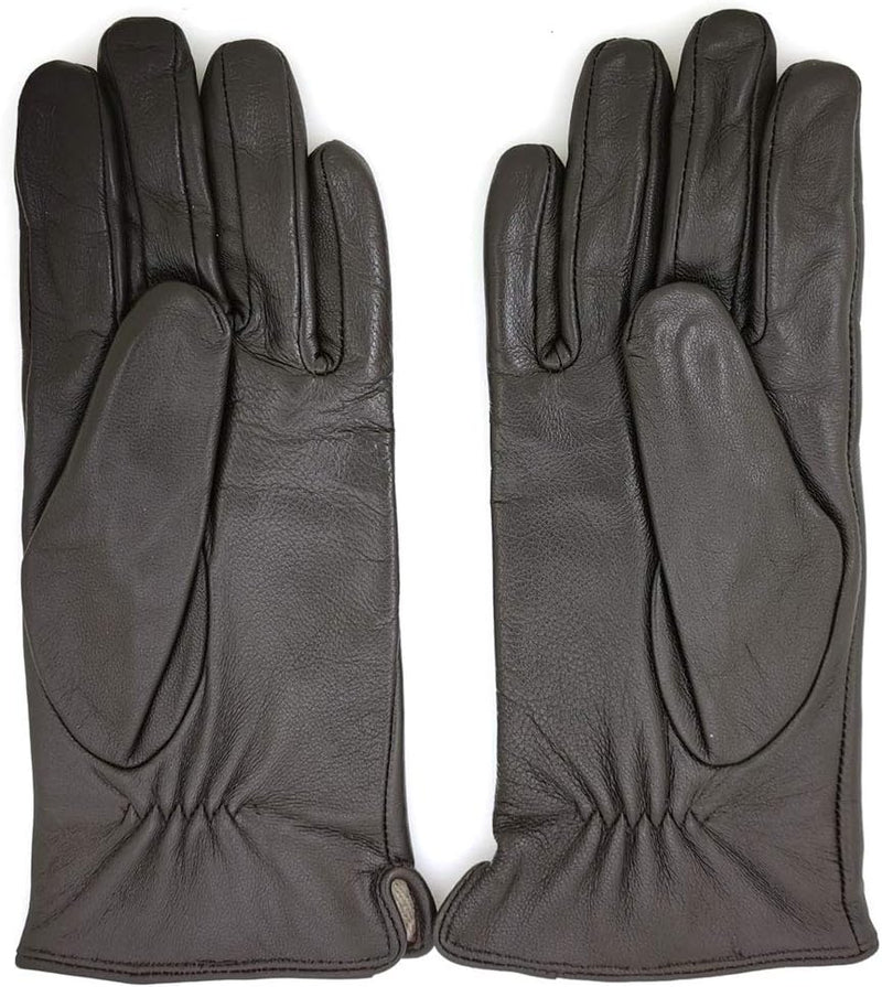 ZLUXURQ Damen Weiche Echte Lammfell Leder Touchscreen Winter Fahrhandschuhe Kaschmir gefüttert, Brau