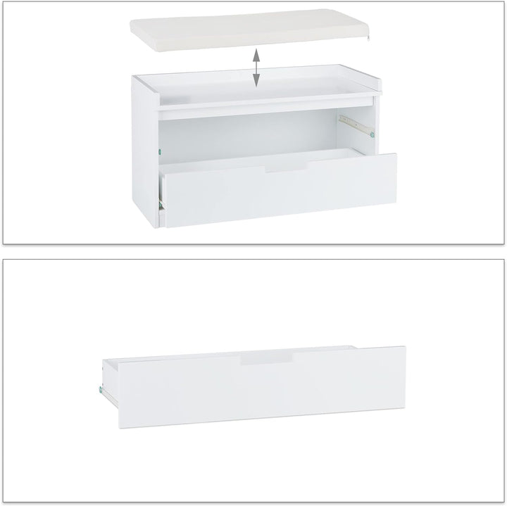 Relaxdays Sitzkommode, Garderobenbank mit 2 Schubladen, Landhausstil, Auflage zum Sitzen, HBT: 45 x
