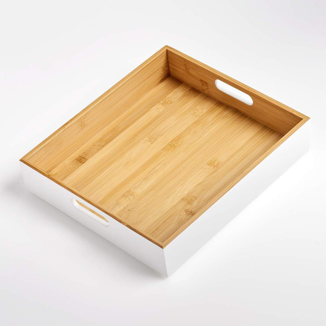 Zeller 13358 Aufbewahrungskiste, Bamboo, weiss, ca. 30 x 27 x 6 cm, stapelbar, seitliche Tragefgriff