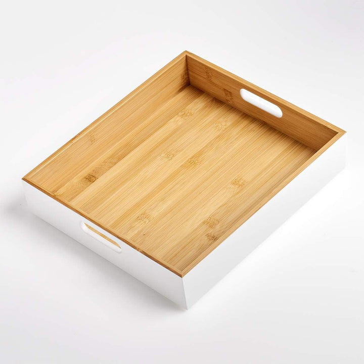 Zeller 13358 Aufbewahrungskiste, Bamboo, weiss, ca. 30 x 27 x 6 cm, stapelbar, seitliche Tragefgriff
