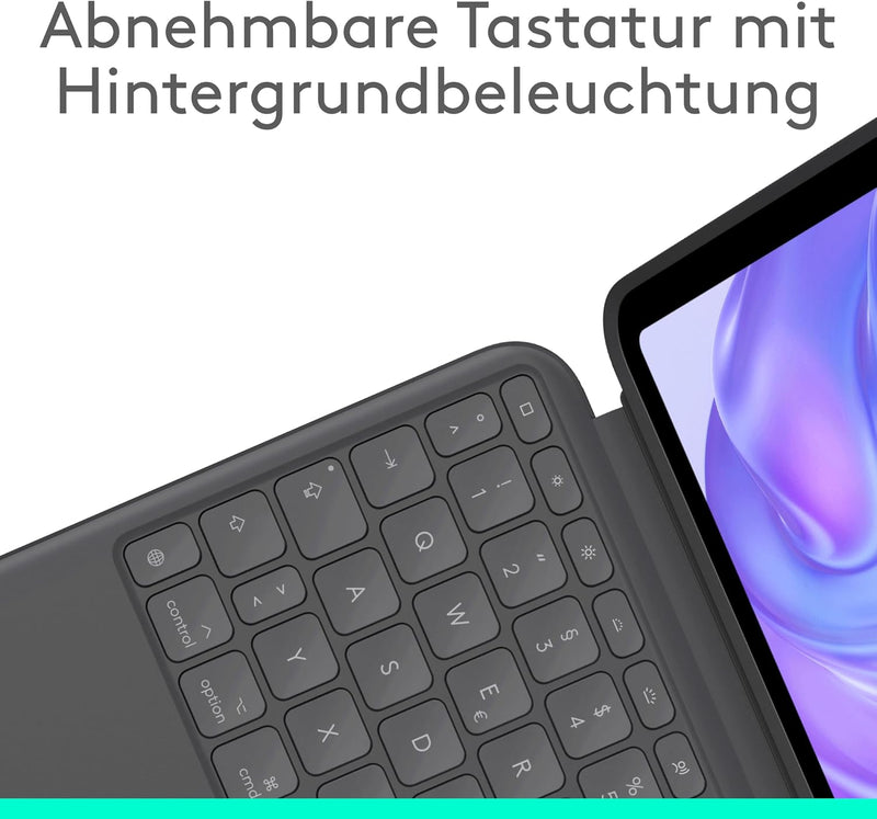 Logitech Combo Touch iPad Pro 11 Zoll (M4) (2024) Tastatur-Case – Abnehmbare Tastatur mit Hintergrun