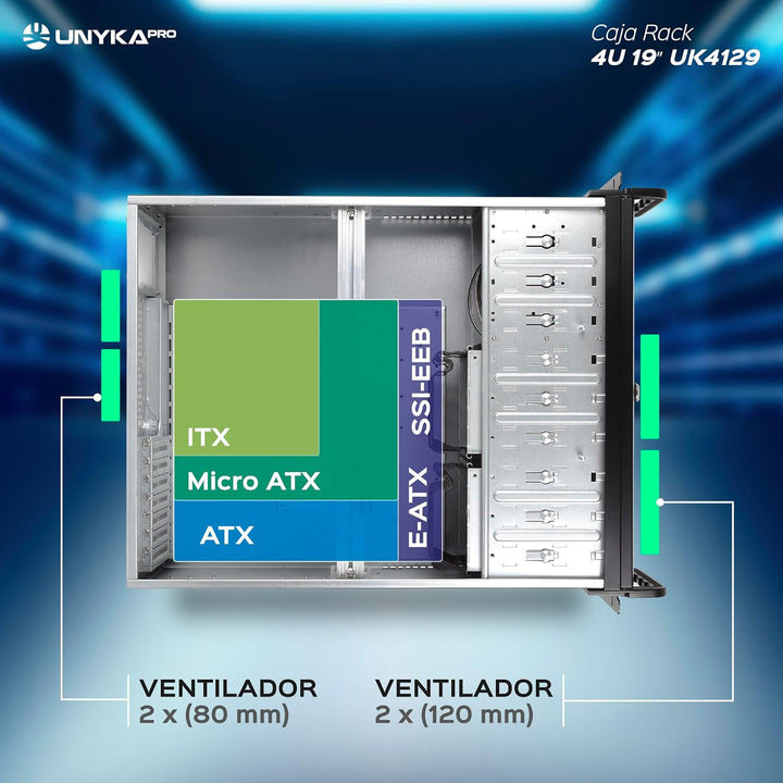 UNYKAch uk-4129 Rack-Gehäuse schwarz – PC-Gehäuse (Ablage, SGCC, Secc, ATX, Micro-ATX, 4U, Schwarz,